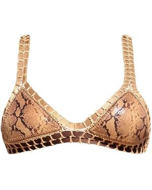 Luxsea Swimwear Anya Snake Print Crochet Bikini Top - Natural