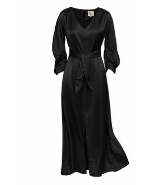 Julia Allert Satin Ankle-Length Dress With Belt - Black