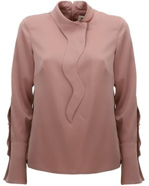Julia Allert Luxury Silk-Feel Satin Blouse Blush - Brown