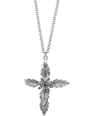 Unaloe Cross Amen Necklace With Natural Sapphire - Metallic