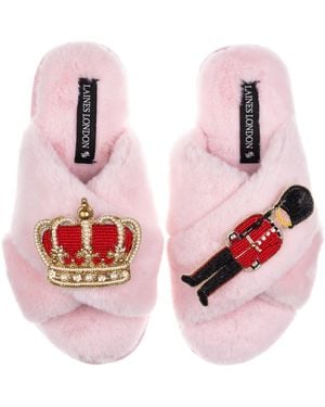 Laines London Classic Laines Slippers With Royal Crown & Grenadier Guard Brooches - Pink