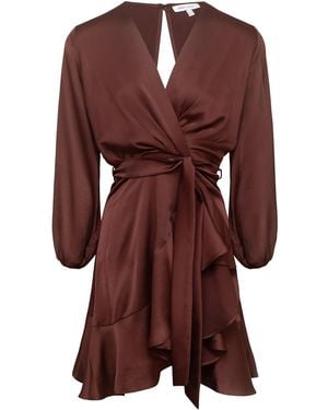 Urban Touch Long Sleeve Wrap Front Dress - Brown