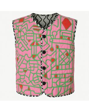 Wild Clouds Driftstate Reversible Organic Cotton Quilted Gilet - Pink
