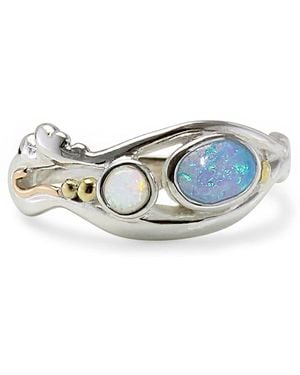 Isla Silver The Duo Sterling Opal Ring With Detail - Blue