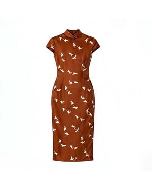 Silkinc Swan Goose Backless Dark Cheongsam - Brown