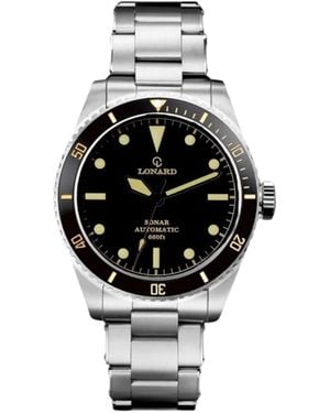 Lonard Watches Sonar Stainless Steel Oyster Bracelet Diver Watch - Metallic