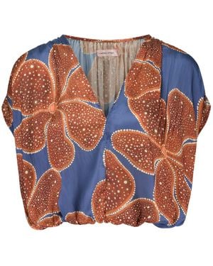 Traffic People Full Bloom And Floral Whispers Cropped Top - Blue