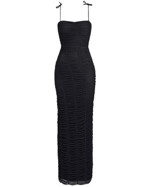 By Noa Rawitz Shirred Mesh Maxi Dress - Black