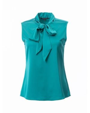 Carloslines Bow Tie Sleeveless Blouse - Blue
