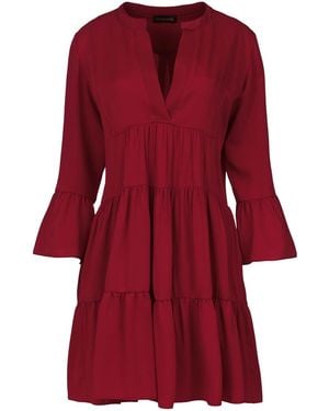 Conquista Wine Viscose Gathered Seams Dress