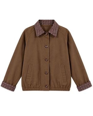 LAtelier London Utility Jacket With Checked Collar, Turn-Up Cuffs & Pockets - Brown