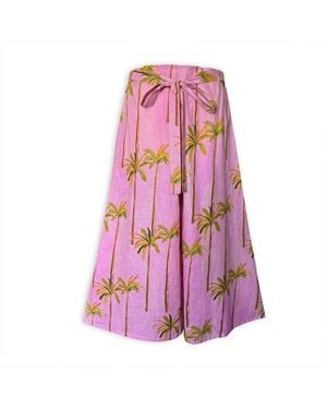 Pick Happy Cotton Wide Pants Paradise Palm Tree Print - Pink