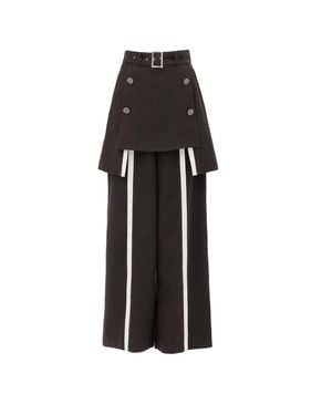 Julia Allert Tailored Wool-Blend Pants With Skirt Overlay – Dark - Black