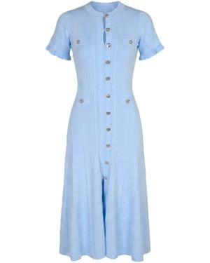 Modenaire Knit Midi Dress Sculpted Button Front - Blue