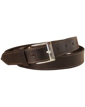 Berber Leather Leather Belt With Stitching - Brown