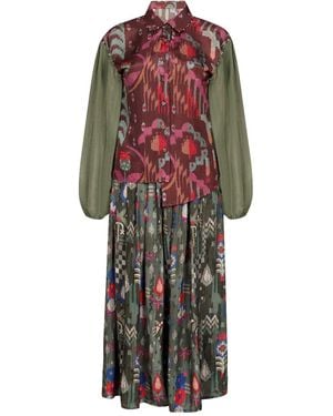 Maison Qala The Pleated Verse Shirt & Skirt Set - Red