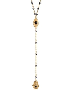 Karma and Luck Plated Rosary Necklace – Cross Faith Spiritual Jewellery – Spiritual Resilience - Metallic