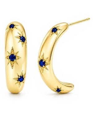 Unaloe Gemstone Starburst Hoop Earrings – Plated Sterling - Metallic