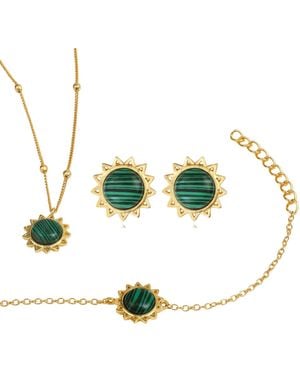 Lila Rasa Malachite May Birthstone Harmonize Energy & Radiate Well-Being. Jewellery Set Necklace, Earrings & Bracelet - Green
