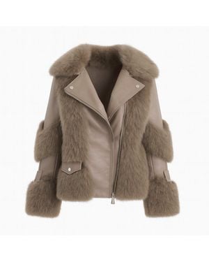 Wjy Studio London Galaxy Jacket Eco Friendly Fur Coat Leather Zipper - Green