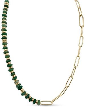 Clemence Wren Jade Stone Paperclip Necklace - Metallic