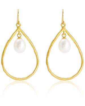 Pearls of the Orient Online Credo Brushed Vermeil & Pearls Drop Earrings - Metallic