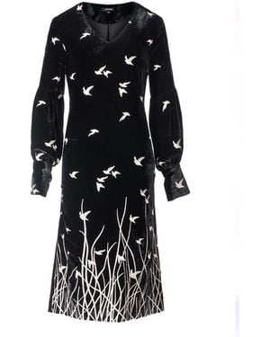 Smart and Joy Golden Embroidery Velvet V-Neck Dress - Black