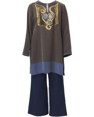 Saniya Khan Roses & Filigree Hand Painted Tunic - Blue