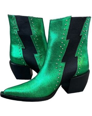 Any Old Iron The Lightning Leather Boots - Green