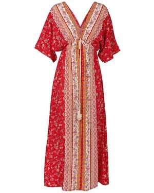 Tantra Spain Sl Printed Dress With V-Neck, Elastic Waist And Drawstring Unique Size - Red