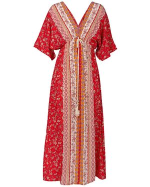 Tantra Spain Sl Printed Dress With V-Neck, Elastic Waist And Drawstring Unique Size - Red