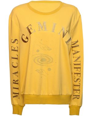 Miracles Manifester Oversized Embroidered Gemini Sign Sweatshirt - Yellow