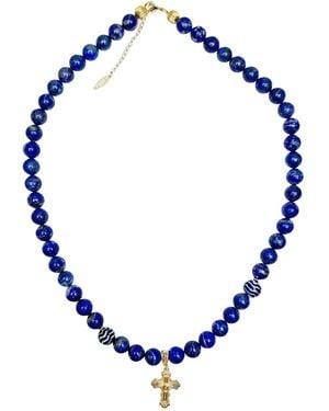 Farra Lapis Cross Pendant Necklace - Blue