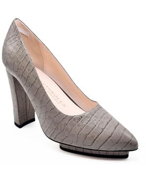 Beautiisoles by Robyn Shreiber Made in Italy Neutrals Pippa Taupe Embossed Leather Work Wedding Evening Platform Pump - Grey