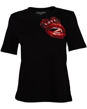 House of Laines London Laines Couture Embellished Love Lips T-Shirt - Black