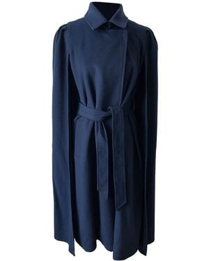 Nina Nieves Wool Cashmere Royal Long Cape - Blue