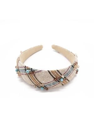 ADIBA Beaded Plaid Handmade Headband - Metallic