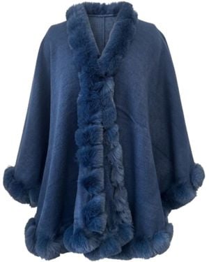 Saachi Faux Fur Cape Dark Kimono - Blue