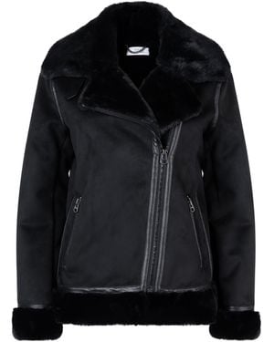 ISSY LONDON Kate Faux Shearling Jacket Biker - Black