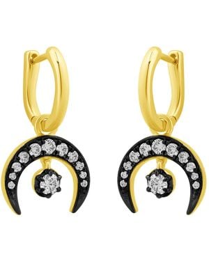 Artisan 14K Diamond Crescent Half Moon Hoop Earrings - Metallic