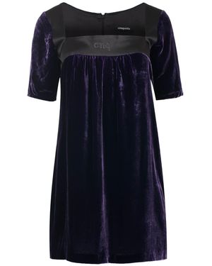 Conquista Short Sleeve Empire Line Silk Rayon Velvet Dress - Blue