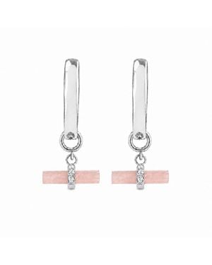 Zohreh Guava Quartz T-Bar Hoop Earrings Sterling - White