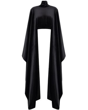 Úchè Velvet Agbada Sleeves Crop Top - Black