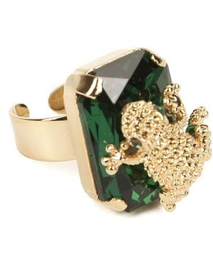 Addicted Celeste Ring Made Of Emerald- Crystal With A Frog On Top - Metallic