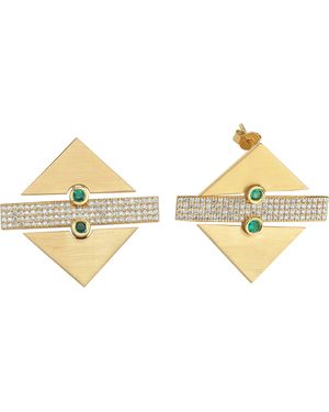 Dime Tribe Earrings With Geometric Details, Diamond And Savourite - Metallic