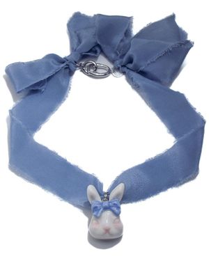 H2 Studio Grumpy Bunny Silk Choker Necklace - Blue