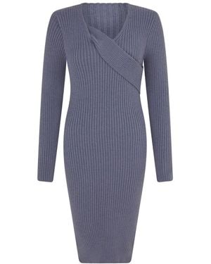 Sour Figs Asymmetric Slant Band Sweater Dress - Blue
