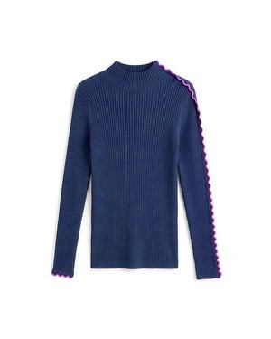 Arto. Two Tones Ribs Mock Neck Top - Blue