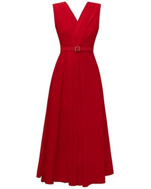 ALINA CERNĂTESCU Amavi Drapped Midi Cocktail Dress With V-Neckline - Red