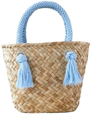 LIKHÂ Powder Blue Small Classic Tote Bag With Braided Handles